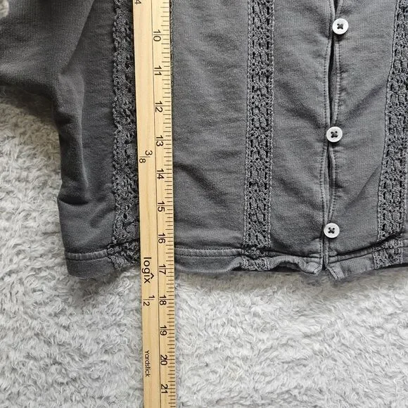 Aerie Womens Gray Crop Tshirt Size XS Crochet Lace Casual Button Up - Picture 6 of 10
